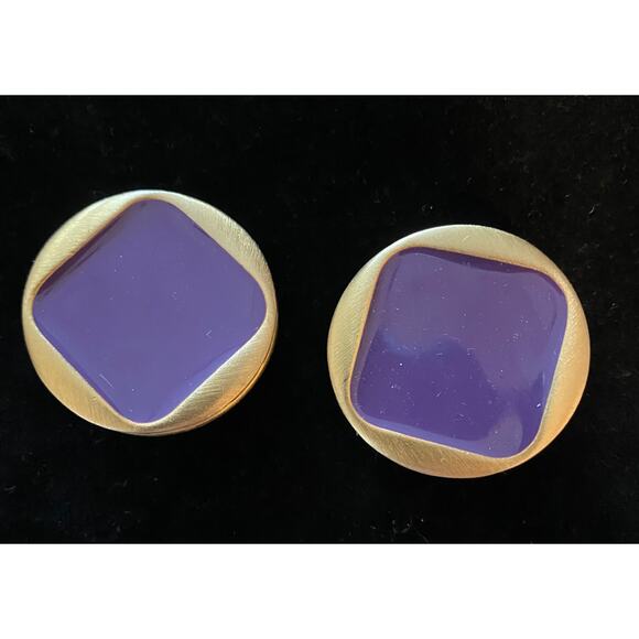 Georgiou Large Vintage Gold Tone & Purple Designer Statement Clip Earrings 1.25" - Picture 1 of 5